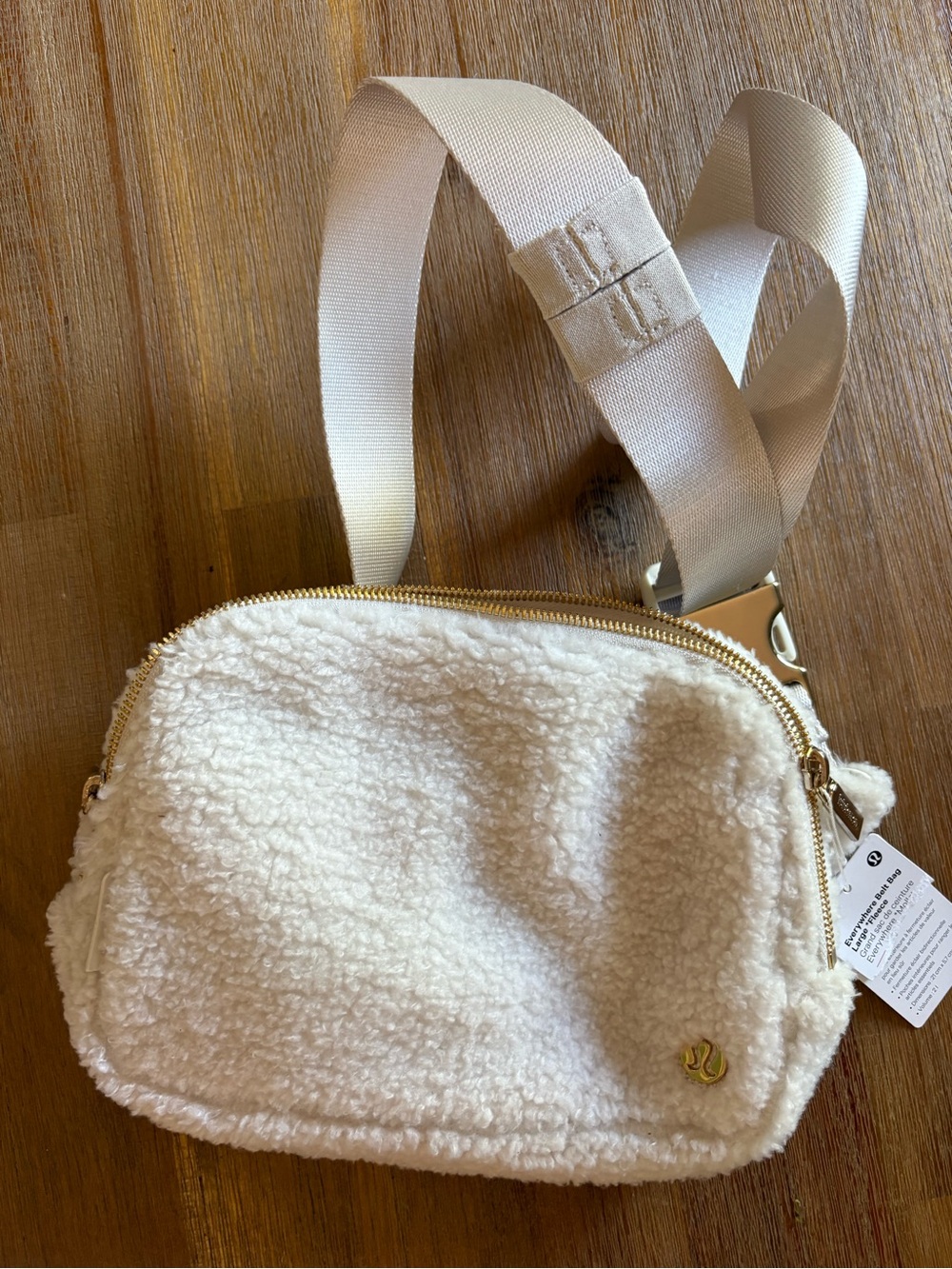 lululemon athletica Cream Sherpa Crossbody Pouch with Gold Hardware